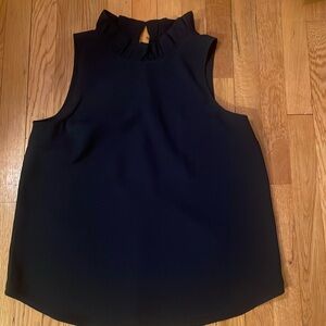 EUC J Crew Ruffle Neck Top Navy Medium